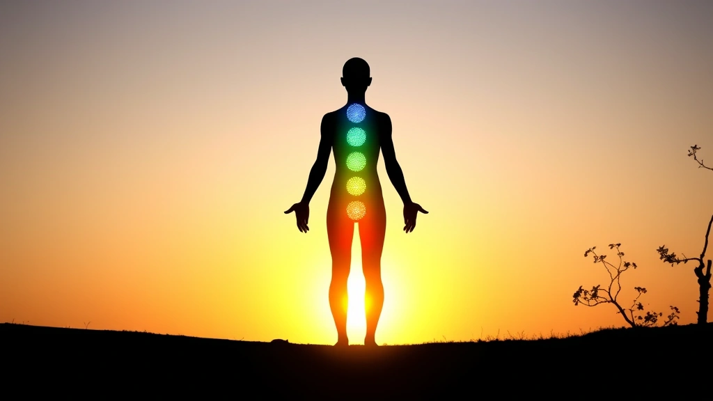 Silhouette of body showing energy flow and progressive relaxation from head to toes during body scan meditation