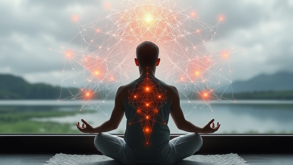 Person meditating in peaceful environment with visualization of neural pathways connecting and strengthening