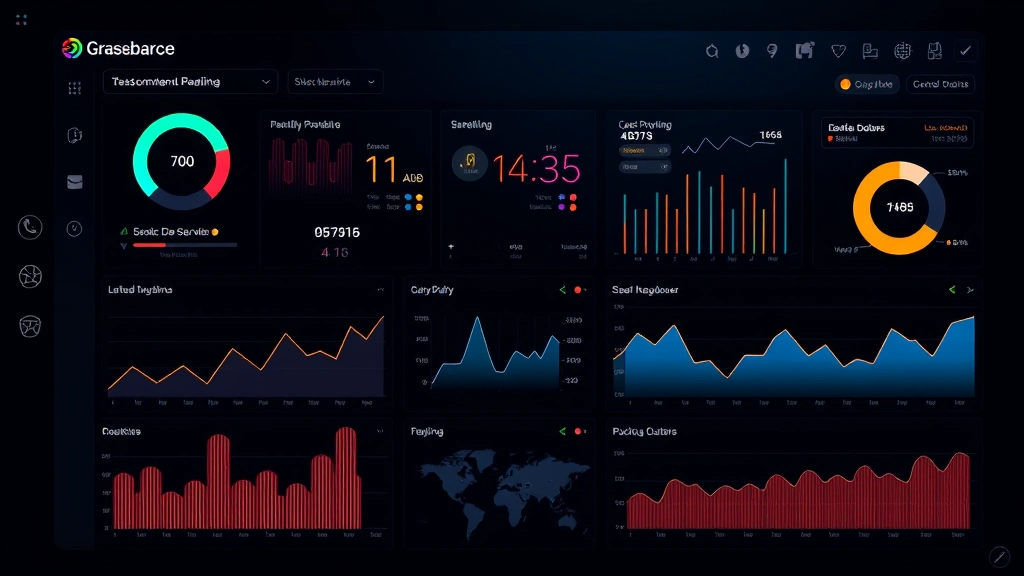 Sleek modern dashboard with glowing performance metrics and data visualization on a dark background, minimalist design aesthetic