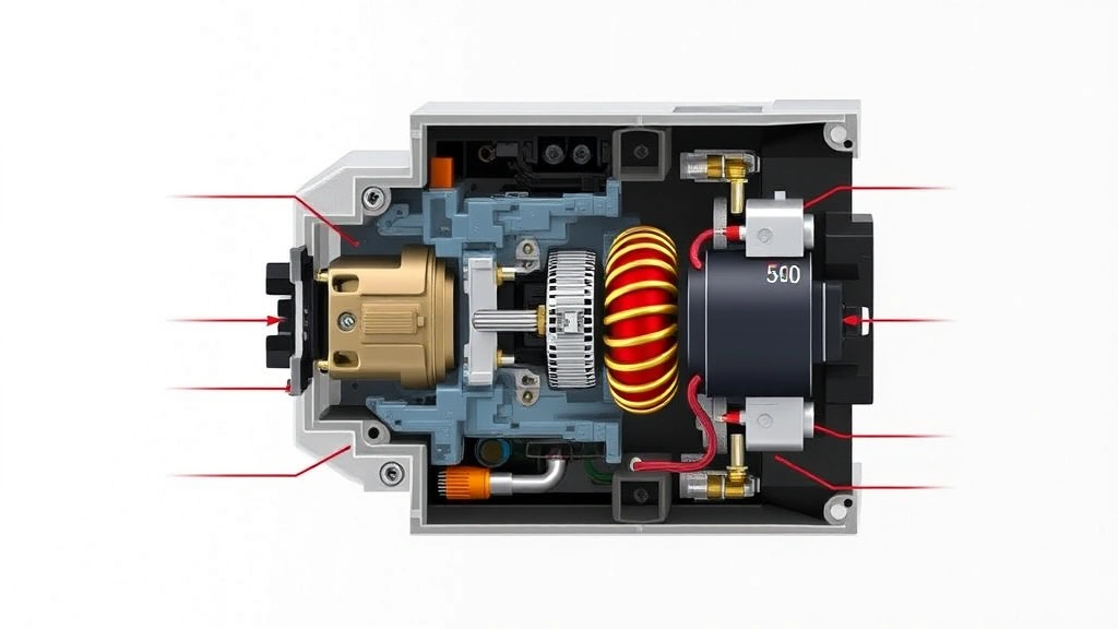 Cross-section technical visualization of a DC contactor showing internal contact mechanism, coil assembly, and electromagnetic components in operation without any text or numbers visible