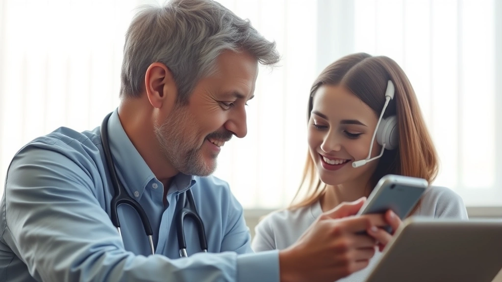 Digital healthcare interface showing compassionate connection: subtle imagery of support and accessibility through modern technology, no screens or text visible