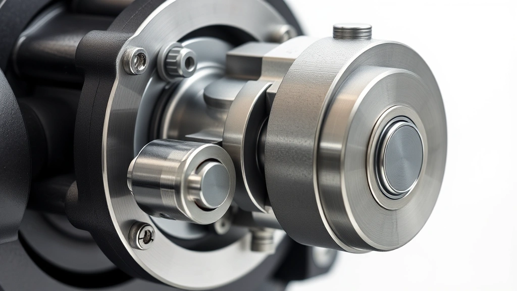 Close-up of a precision motorized damper valve mechanism with visible metal components and mechanical linkages, photorealistic industrial product photography