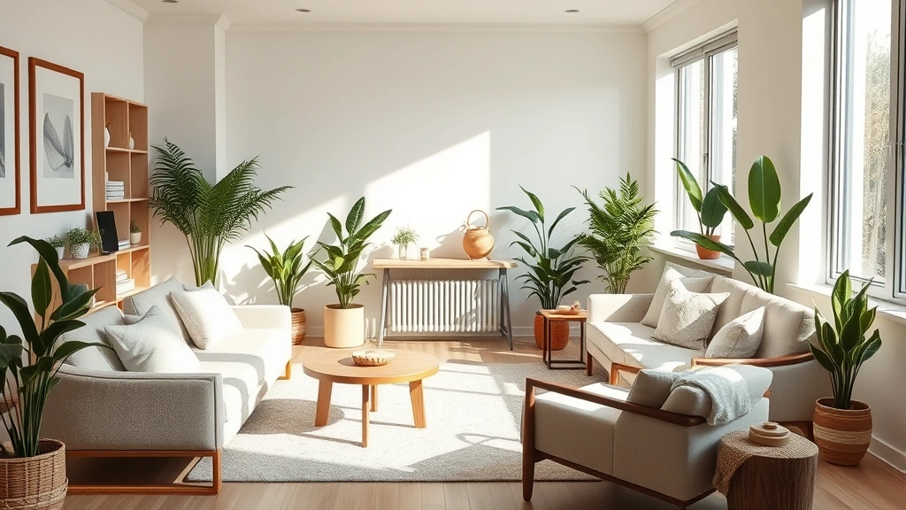 Serene therapeutic office space with comfortable seating, soft natural lighting, indoor plants, and calming neutral colors creating a safe healing environment