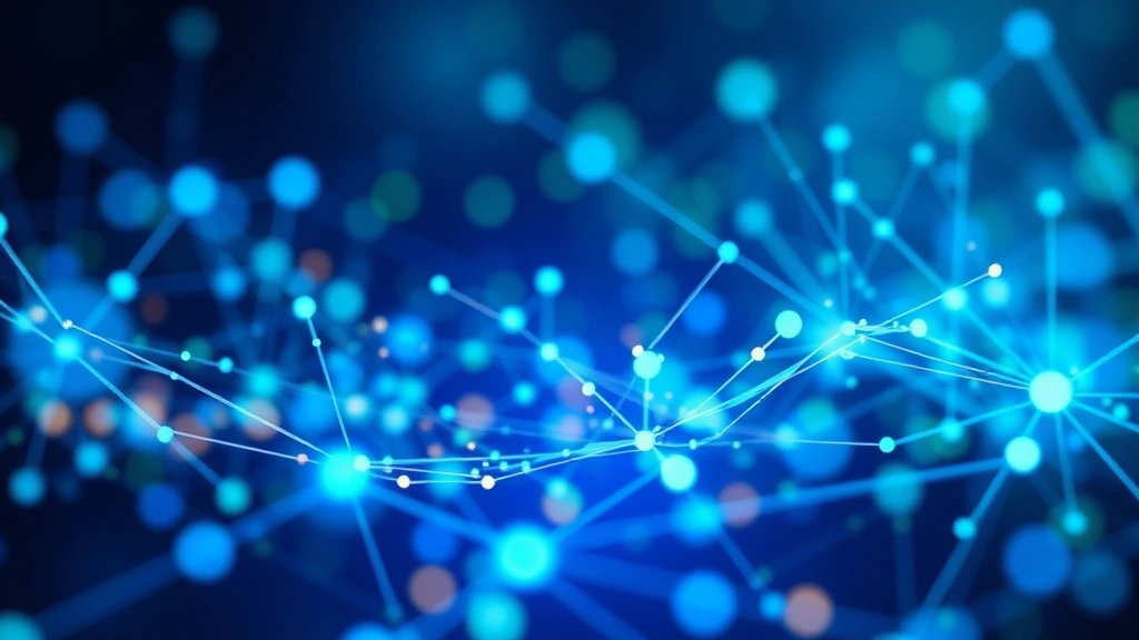 Abstract visualization of data flowing through interconnected nodes and networks, representing application performance tracking and system monitoring, vibrant blue and green colors, no text or numbers