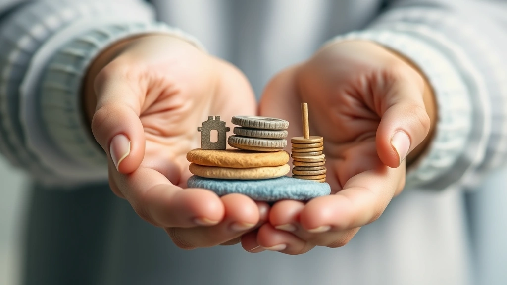 Close-up of hands holding small objects stacked progressively larger, representing compound growth and tiny incremental changes over time, soft natural lighting