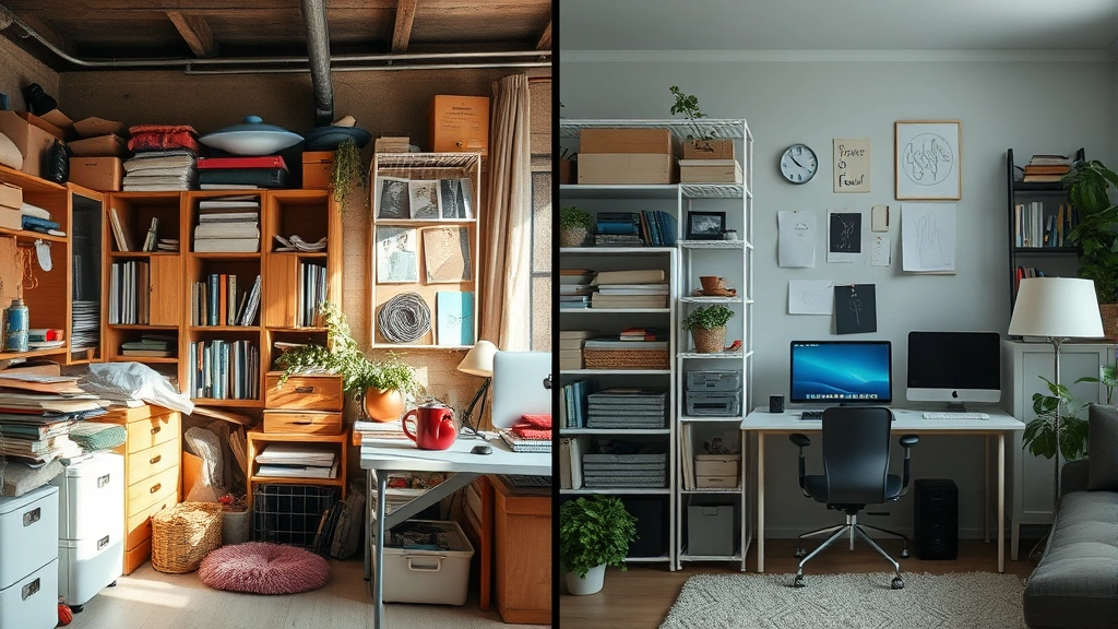Split-screen image showing cluttered versus organized environments, illustrating how environmental design supports habit formation and reduces friction