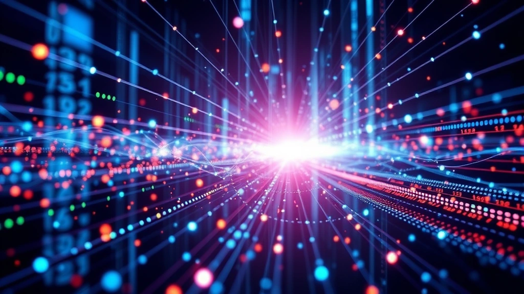 Abstract visualization of financial data flowing through interconnected nodes and networks, digital streams of light, modern data center aesthetic, no text visible