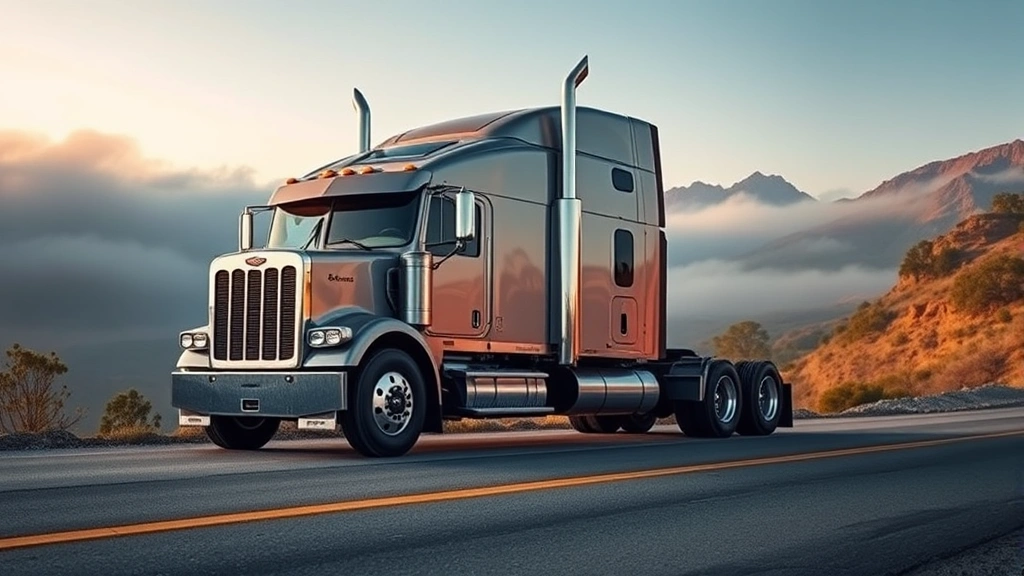 Sleek silver diesel truck on mountain road with morning mist, powerful stance, natural landscape background, golden hour lighting, dynamic positioning