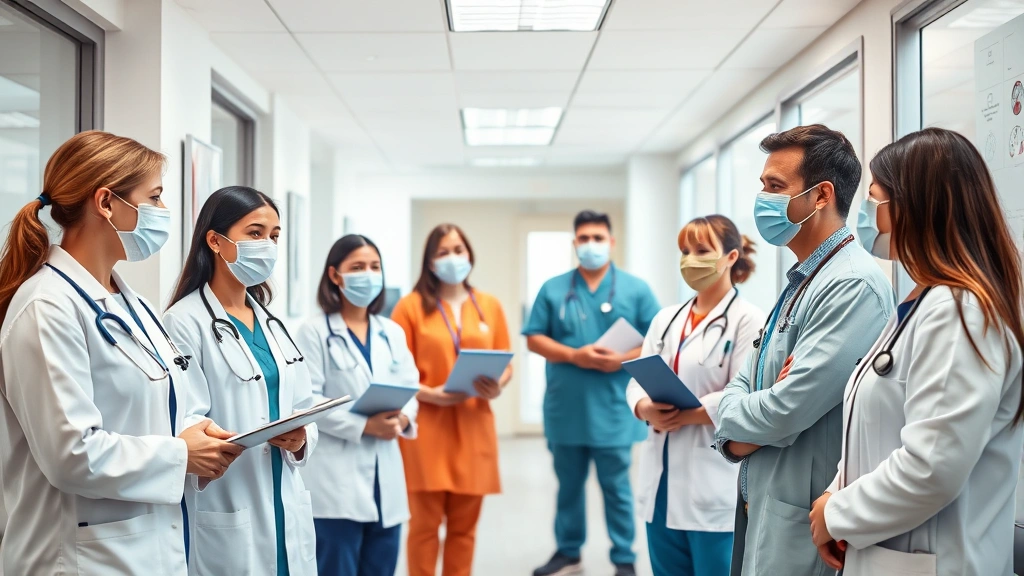 Professional medical consultation scene showing diverse healthcare team in hospital setting, warm and welcoming atmosphere, clinical but compassionate environment, no faces clearly visible