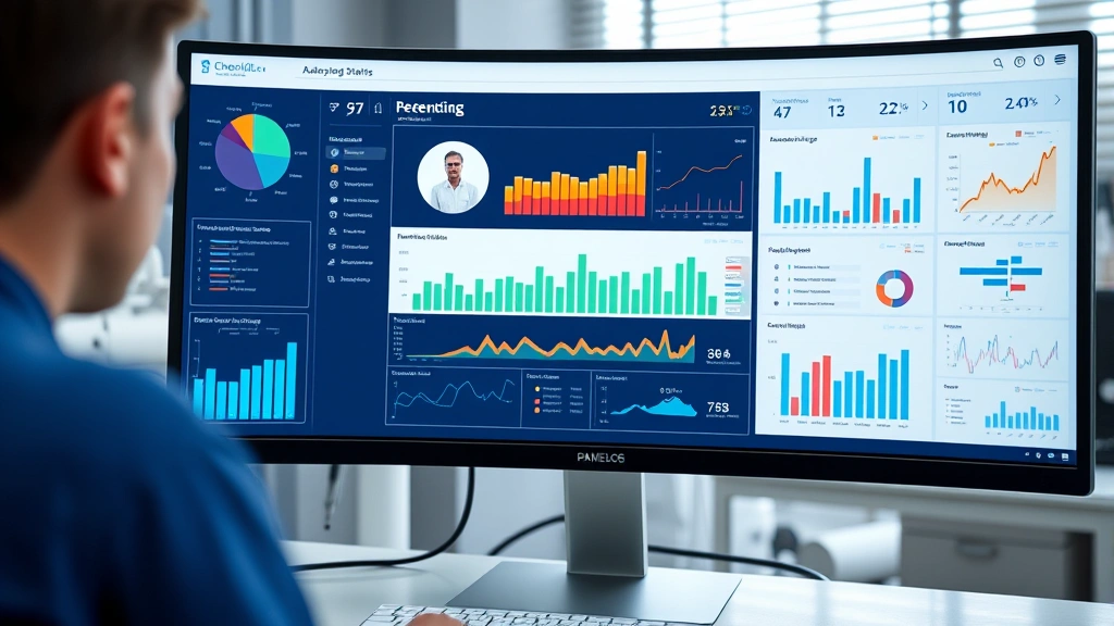 Split-screen visualization showing organized patient data dashboard on computer monitor, charts and progress tracking, modern healthcare technology interface in clinical setting