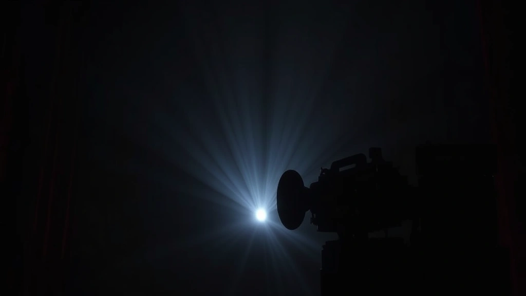 Film projector light creating rays through darkness, showing the beam of light from projection booth, atmospheric cinema environment