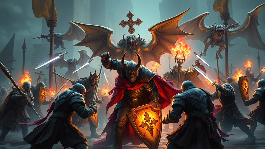 Raid group in battle formation with a Priest positioned strategically, glowing shields protecting the tank while other players attack enemies in dynamic combat