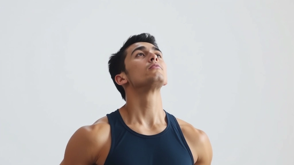 An athlete in moment of intense concentration before competition, single figure against minimalist background, captured mid-breath with visible determination and readiness