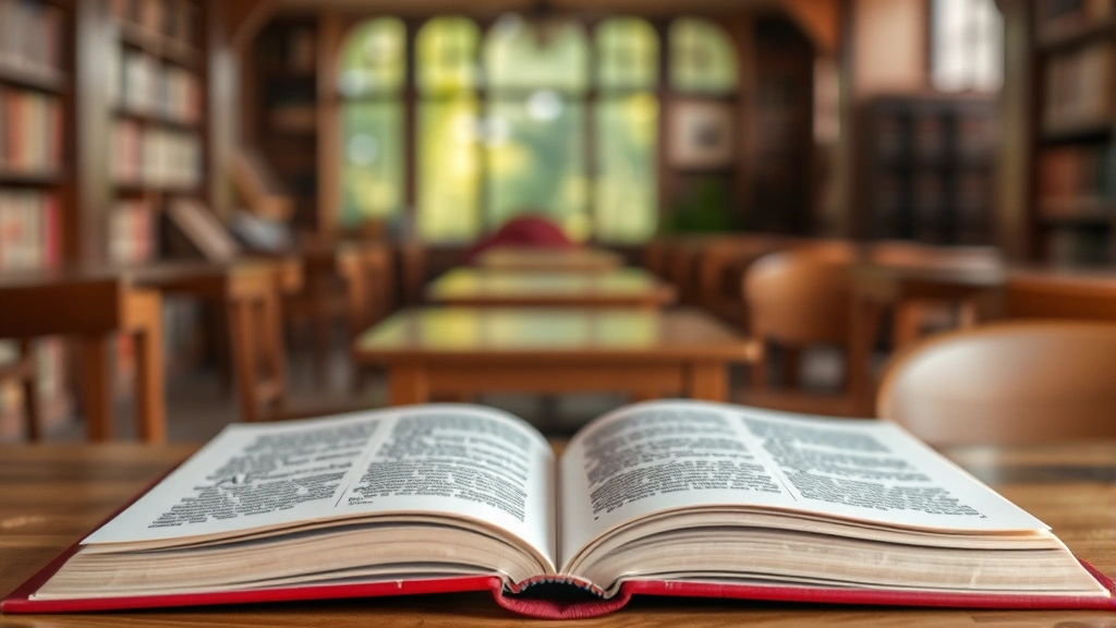 Open book with soft focus background, pages illuminated by gentle natural light, cozy reading space, wooden furniture, calm scholarly atmosphere