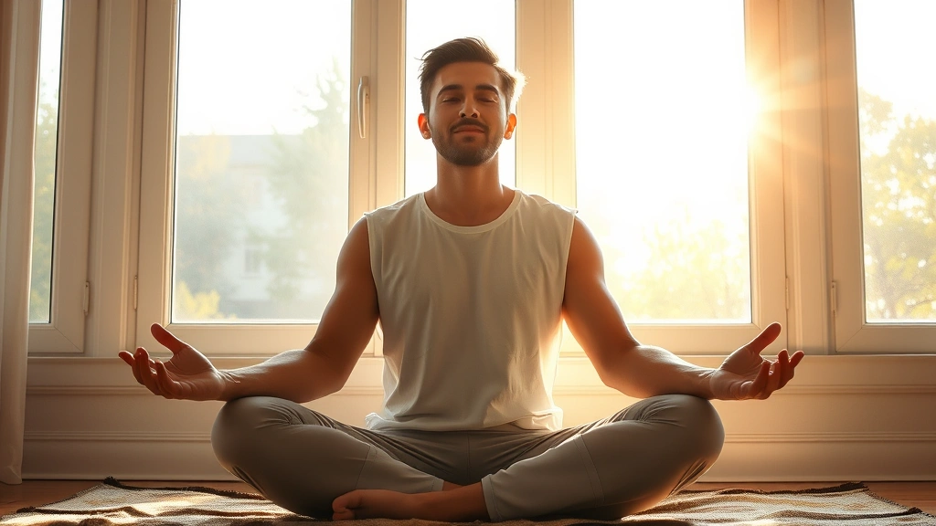 Serene person sitting peacefully in morning sunlight by a window, hands open and relaxed, embodying calm strength and spiritual centeredness, photorealistic