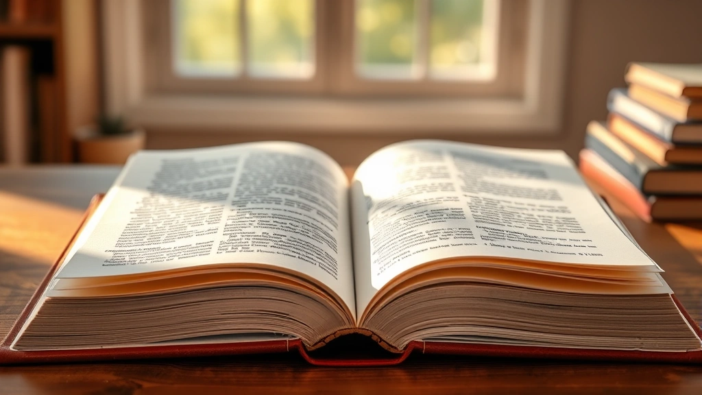 Open book on a wooden desk with warm natural light, pages visible with depth of field, peaceful study environment, no text visible