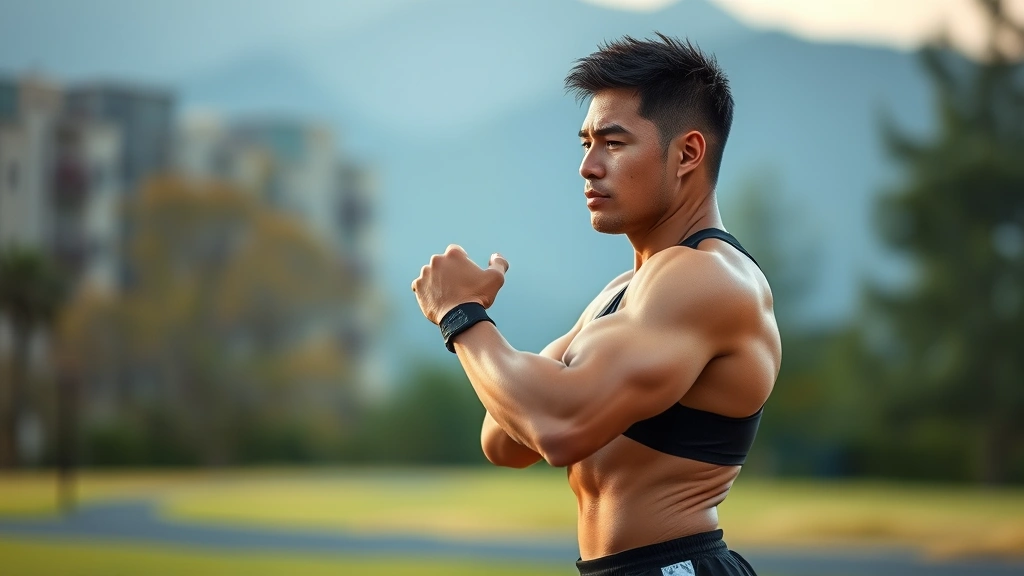 Athlete in focused training stance, muscles engaged mid-movement, determination evident in posture, natural outdoor training environment with soft morning light