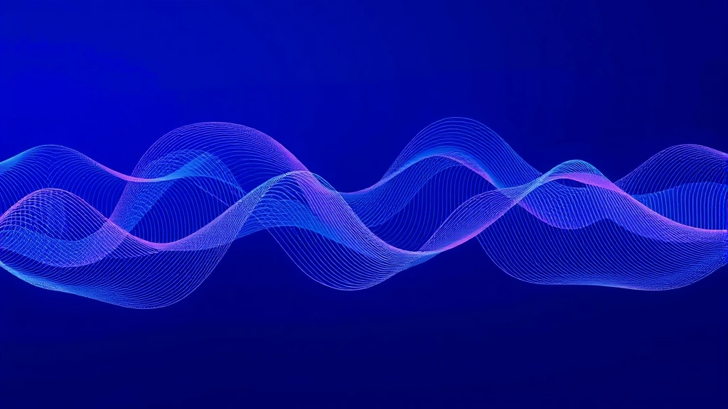 Abstract visualization of sound waves or frequency patterns in blue and purple tones, flowing lines representing audio, no text or letters, smooth modern aesthetic