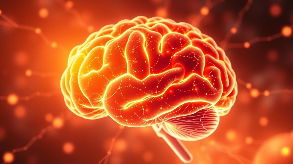 Brain neural network visualization glowing in warm tones, abstract neuroscience imagery showing interconnected pathways, no text or labels, scientific yet artistic