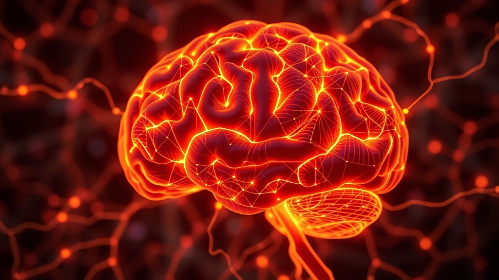 Brain neural network visualization with glowing pathways representing reading and focus, abstract representation of cognitive activation, warm colors, scientific but artistic interpretation