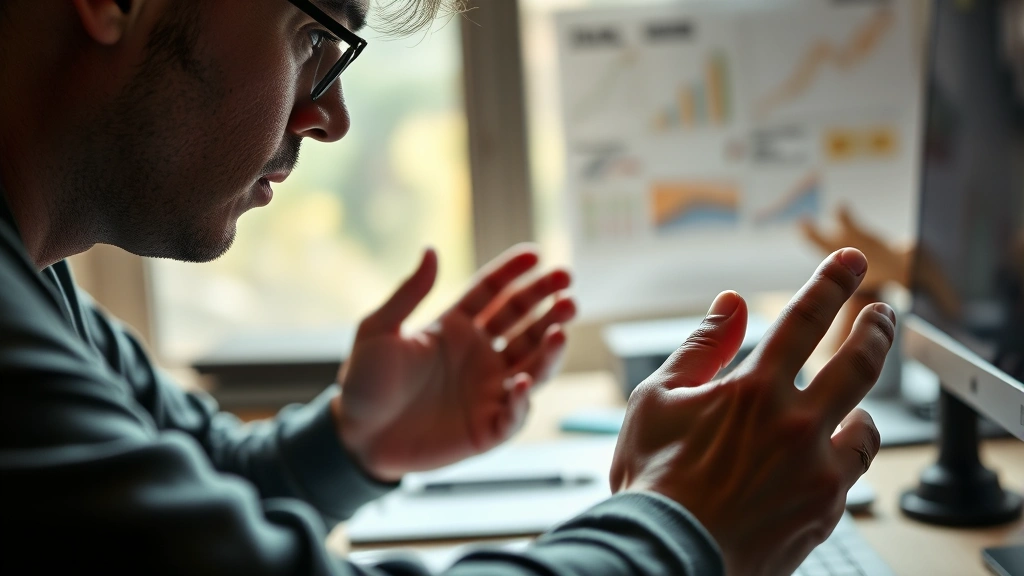 Close-up of someone in deep concentration, hands positioned at a workspace, showing complete focus and engagement, organized workspace visible in background, natural lighting highlighting the moment of flow state