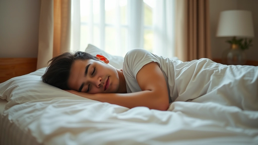Person sleeping peacefully on comfortable bed with white bedding, soft natural light filtering through curtains, relaxed facial expression, cozy bedroom environment, photorealistic peaceful scene, no visible alarm clocks or time displays