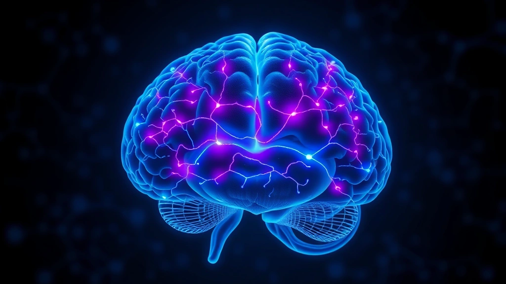 Brain scan visualization showing neural pathways lighting up during meditation, focus and attention regions activated, scientific and modern aesthetic, deep blues and purples representing neural activity