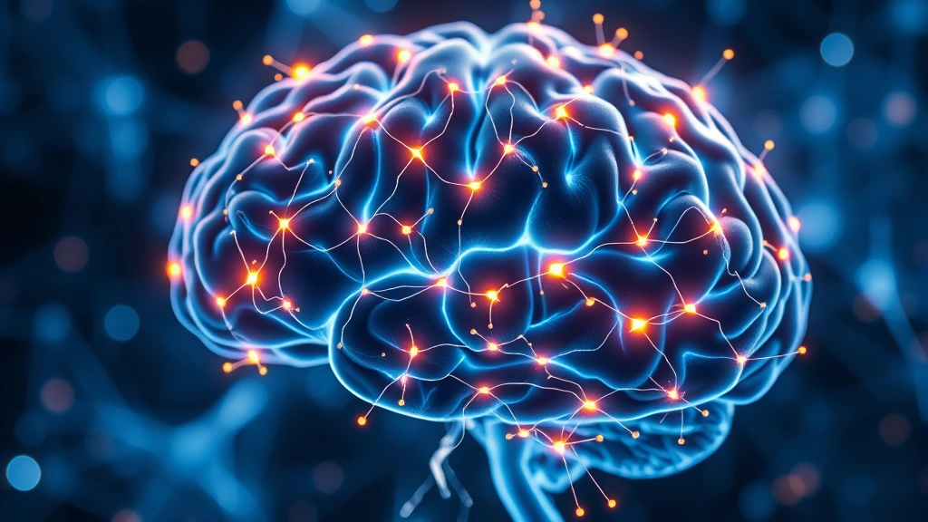 Brain with illuminated neural pathways and connection points representing neuron activation and cognitive function, abstract biological visualization, deep focus and concentration representation