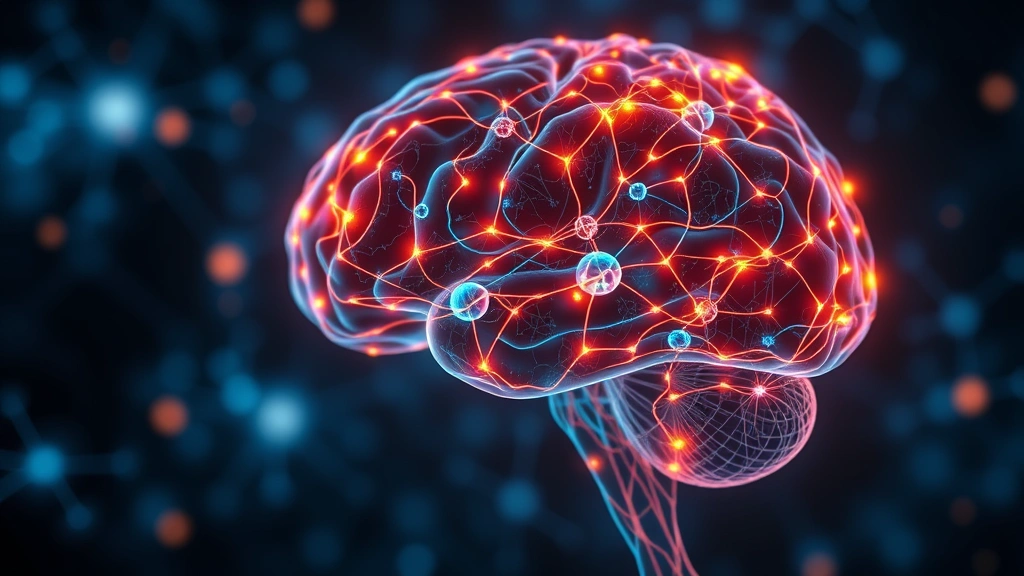 Brain illustration showing neural pathways lighting up during meditation practice, abstract glowing connections between neurons, deep focus visualization, photorealistic medical illustration style