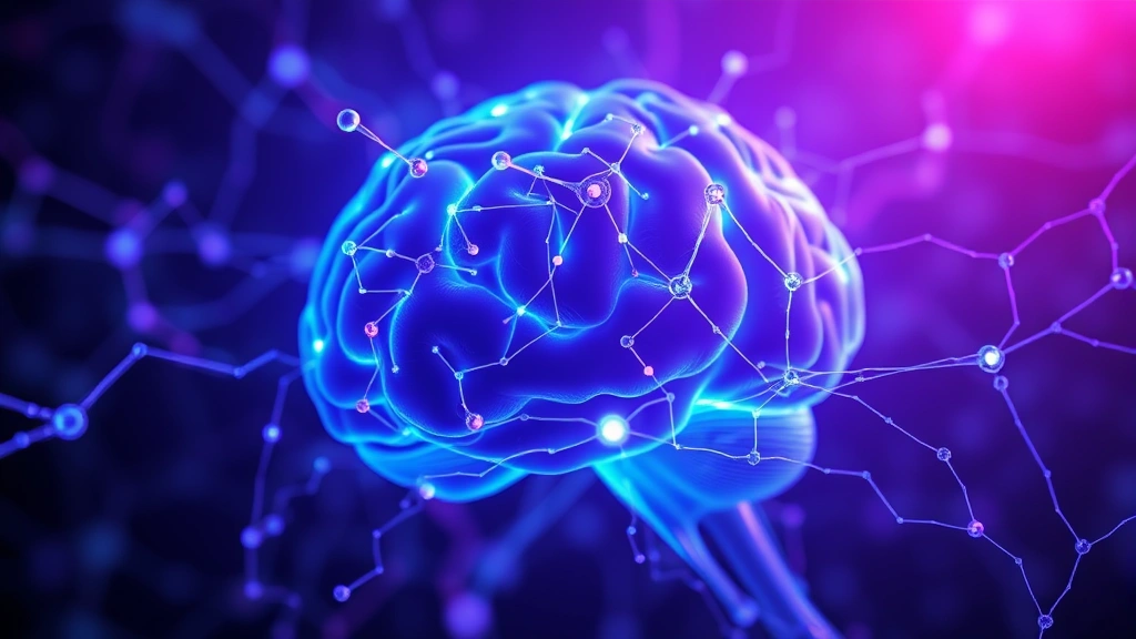 Brain neural network glowing with blue and purple light, abstract neuroscience visualization, synapses firing, cognitive function illustration, scientific medical imagery