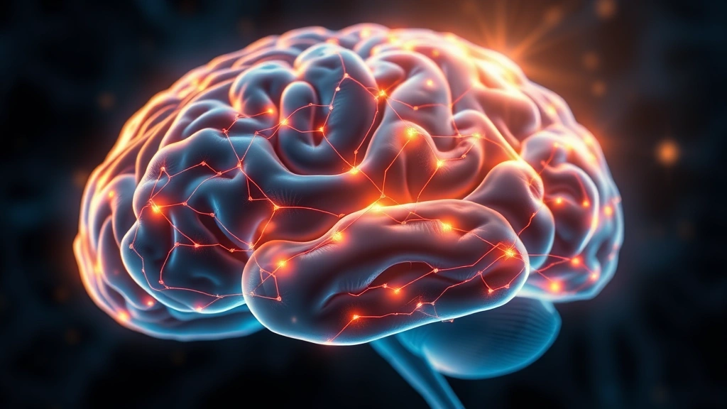 Brain illustration showing neural pathways glowing with activity, abstract but photorealistic representation of cognitive function, warm blues and golds, no text or labels, scientific yet accessible aesthetic