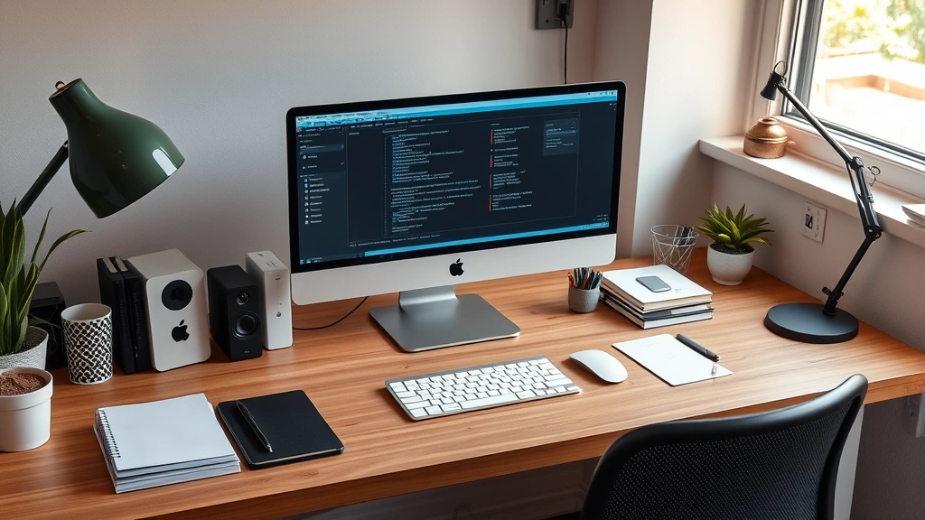 Organized desk workspace with single focused task, clean minimal setup, soft warm lighting, professional concentration environment, no digital distractions visible