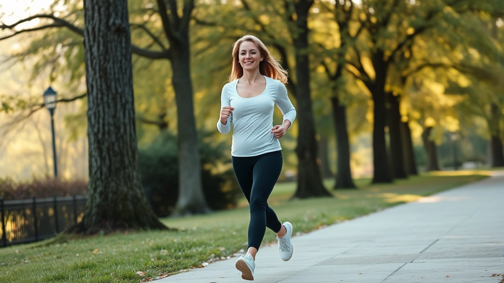 Woman walking outdoors through park, natural movement, trees and nature background, morning light, energetic but calm posture, outdoor exercise
