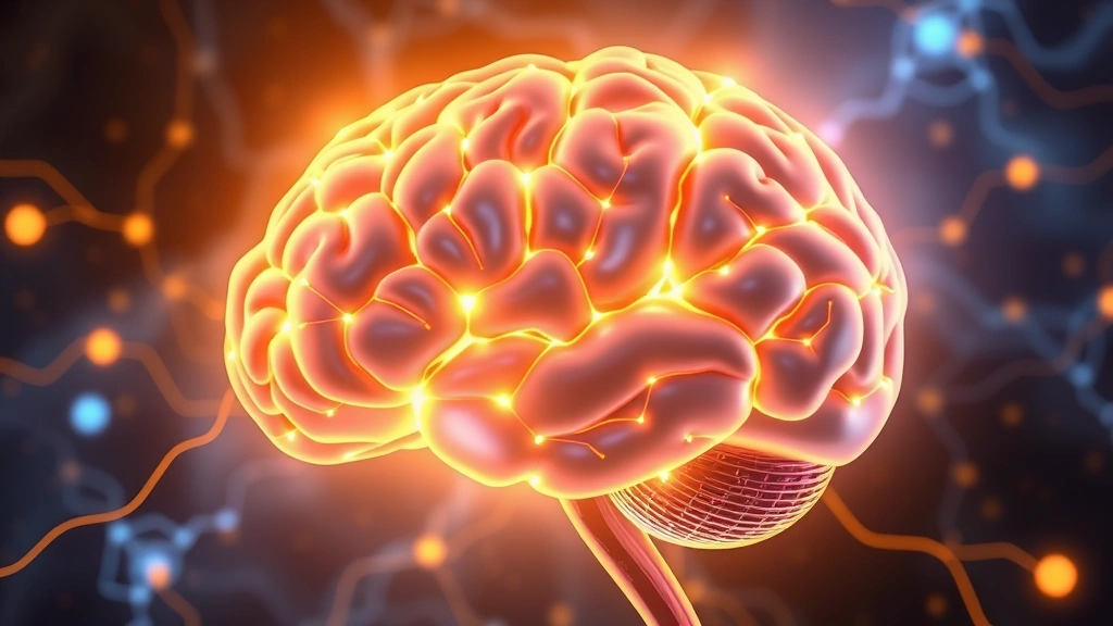Brain illustration showing neural pathways lighting up, warm golden and blue tones, synapses connecting, no text labels, abstract scientific visualization, clean modern style