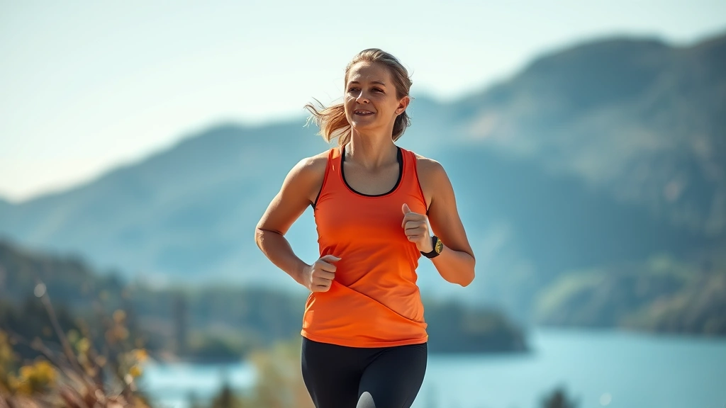 Person exercising outdoors on a sunny day, jogging or walking with positive energy, natural landscape background, healthy movement, mental clarity in motion, Cascadian environment