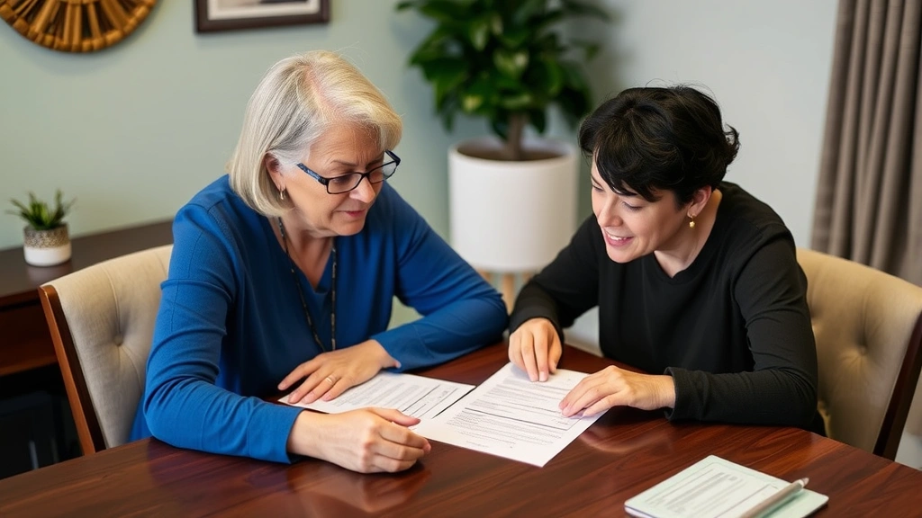 Case manager and client working together at table reviewing personalized care plan document, collaborative atmosphere, showing partnership and client empowerment in treatment planning