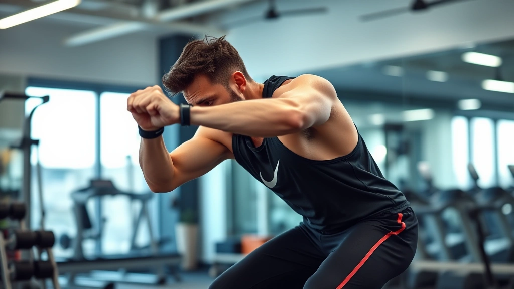 Person in athletic motion doing high-intensity exercise in modern gym setting, dynamic movement capturing energy and intensity, determined expression, professional photography quality