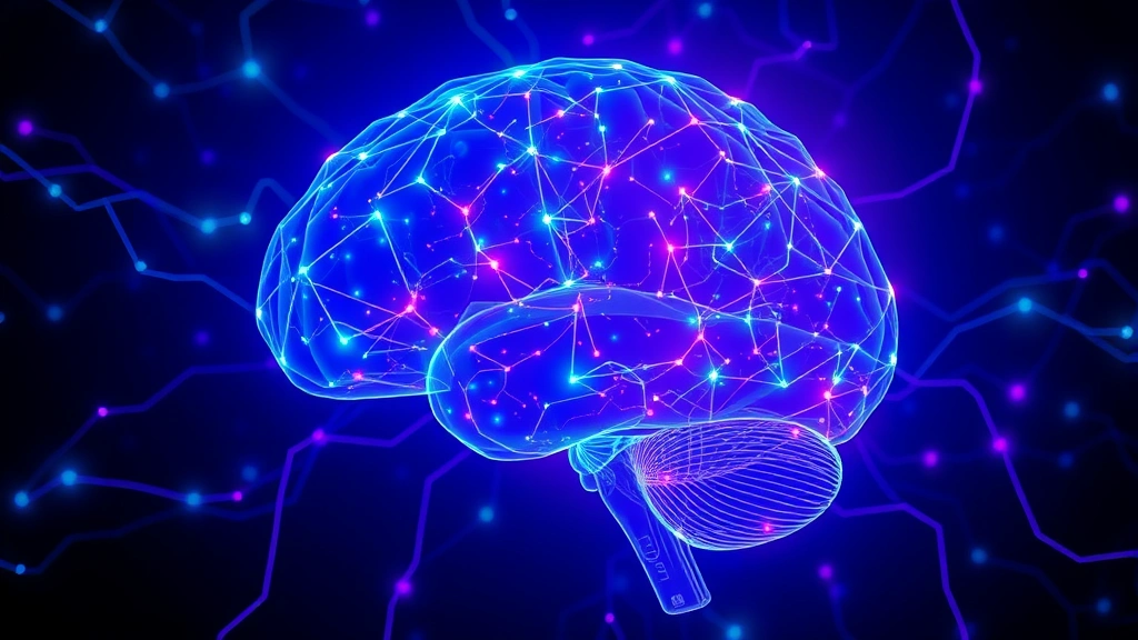 A brain visualization showing active neural networks and connections glowing with blue and purple light, representing focused attention and cognitive engagement, intricate neural pathways lighting up