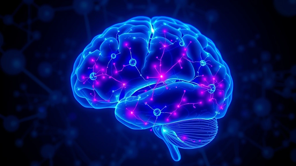 A brain visualization showing neural networks lighting up in blue and purple, representing active concentration and cognitive engagement, scientific illustration style