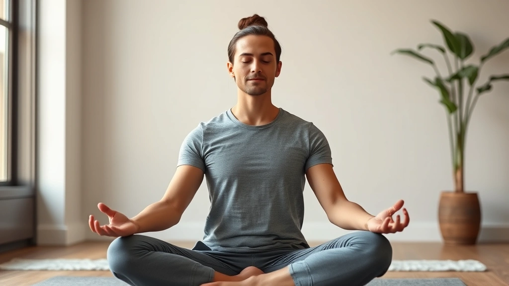 Individual in comfortable posture during meditation or mindfulness practice, sitting peacefully with good posture, natural daylight from window, calm expression suggesting mental clarity and focus, indoor setting with minimal distractions visible