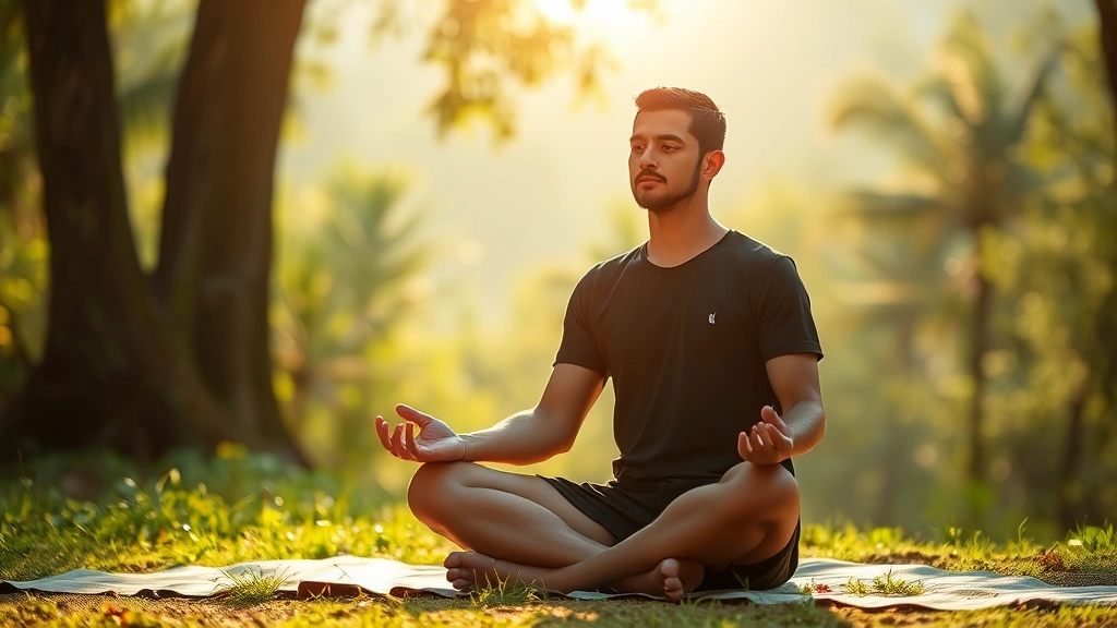 Person in deep meditation sitting cross-legged in serene natural environment with soft diffused sunlight, calm peaceful expression, no text or distractions visible