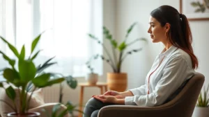Professional woman therapist in calm office environment with soft lighting, listening attentively to patient in comfortable seating, peaceful plants and neutral colors, photorealistic warm atmosphere
