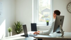 Person sitting at minimalist desk with natural light streaming through window, completely focused on work with clear workspace, serene and concentrated expression, morning sunlight, no visible screens or clutter