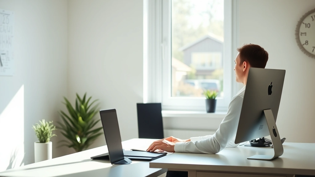 Person sitting at minimalist desk with natural light streaming through window, completely focused on work with clear workspace, serene and concentrated expression, morning sunlight, no visible screens or clutter