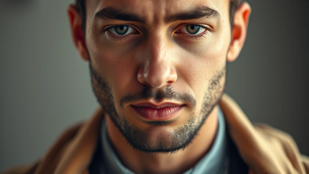 Close-up of person's face showing calm focus, soft-focus background, gentle lighting highlighting peaceful determination, professional casual clothing, embodying mental clarity and concentration