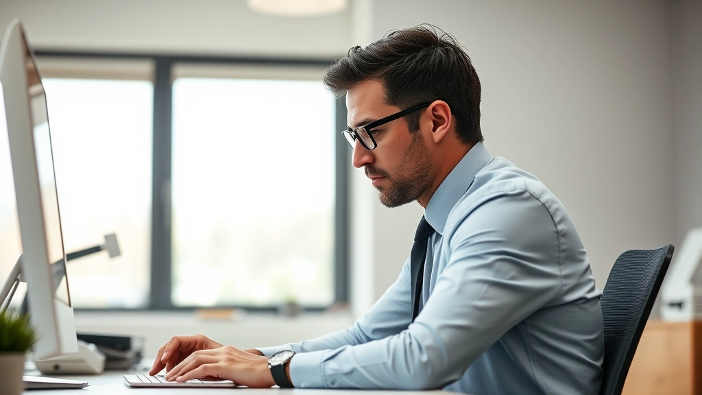 Professional in focused work state at desk, calm posture, bright natural light, showing deep concentration and mental clarity without screens, clocks, or visible text