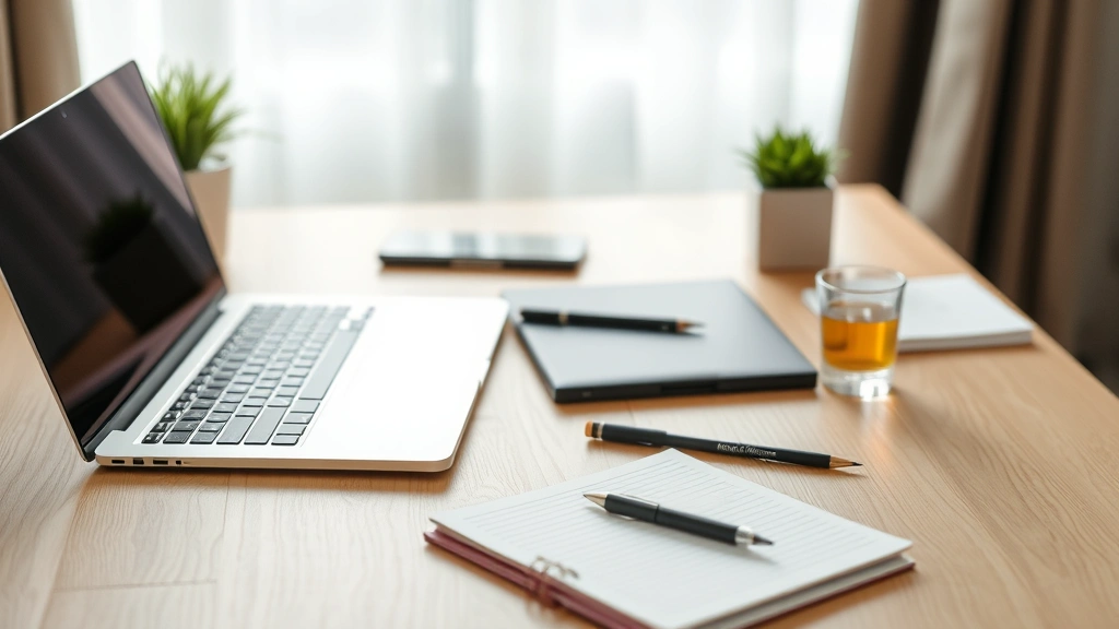 Professional working with complete digital detox setup, phone removed from desk, closed laptop with notebook and pen, focused concentration, professional environment