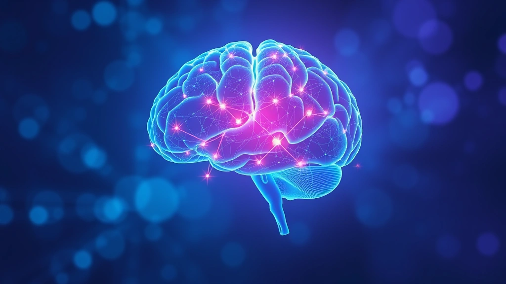 Brain visualization showing neural connections lighting up during meditation, abstract neuroscience imagery, calm blue and purple colors, focus and mental clarity concept