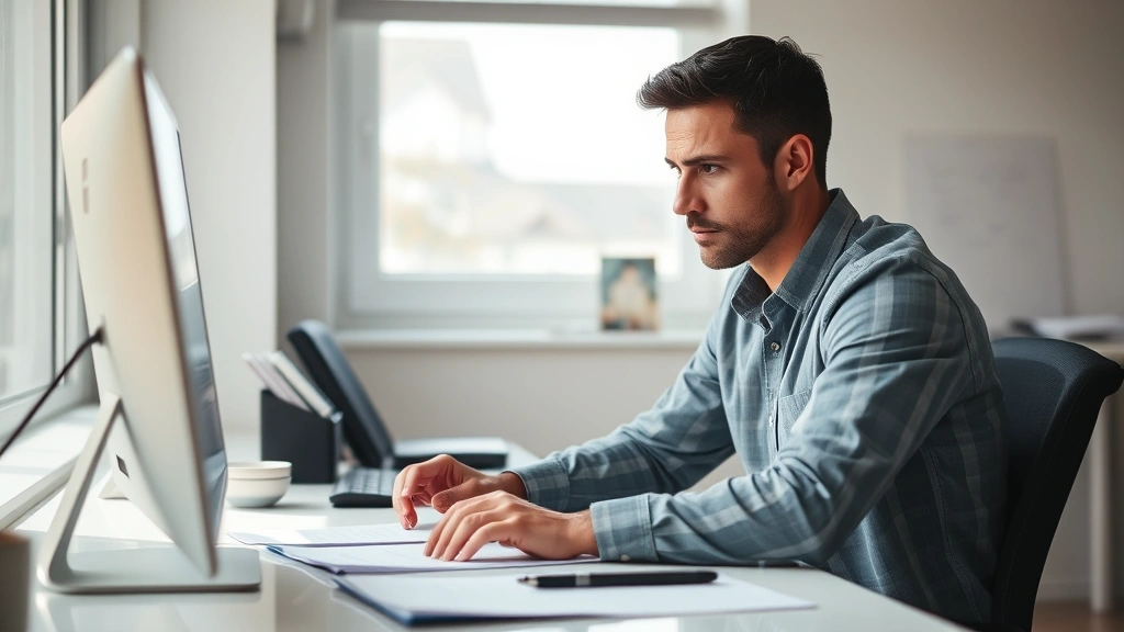 Person sitting at desk with clear workspace, engaged in deep work with composed facial expression, natural daylight streaming through window, minimal distractions visible