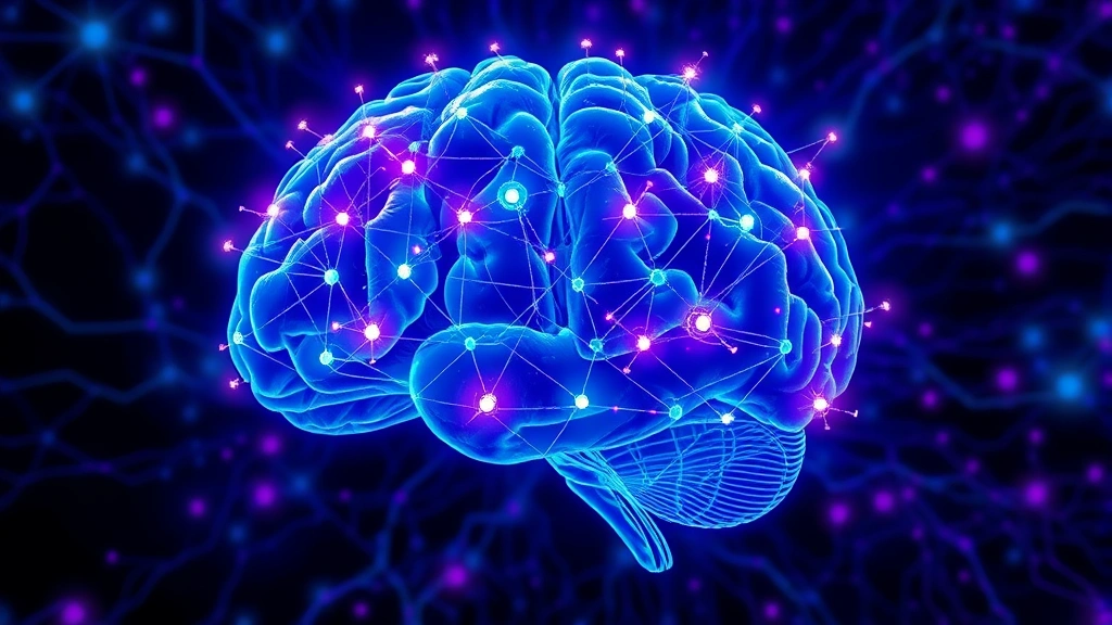 Brain illustration showing neural networks lighting up with activity, abstract representation of neurotransmitters firing, vibrant blues and purples, representing cognitive function and mental clarity